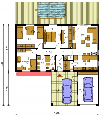 Spiegelverkehrter Entwurf | Grundriss des Erdgeschosses - BUNGALOW 212